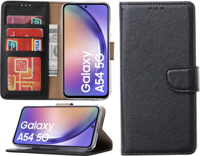 Samsung Galaxy A54 hoesje - Bookcase met pasjeshouder - Zwart