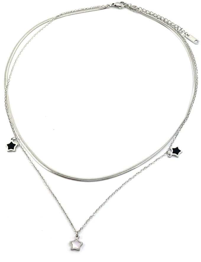 Ketting Dubbel - Sterren - RVS - Lengte 39-44 cm - Zilverkleurig