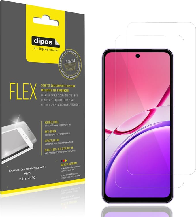 dipos – 2x Beschermfolie geschikt voor Vivo Y31s 2026 | 3D Full Cover Screenprotector | 100% Passend