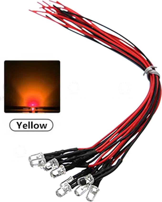 Knipper Led 5mm Blinking met kabel 12V - 10 stuks - kleur Geel