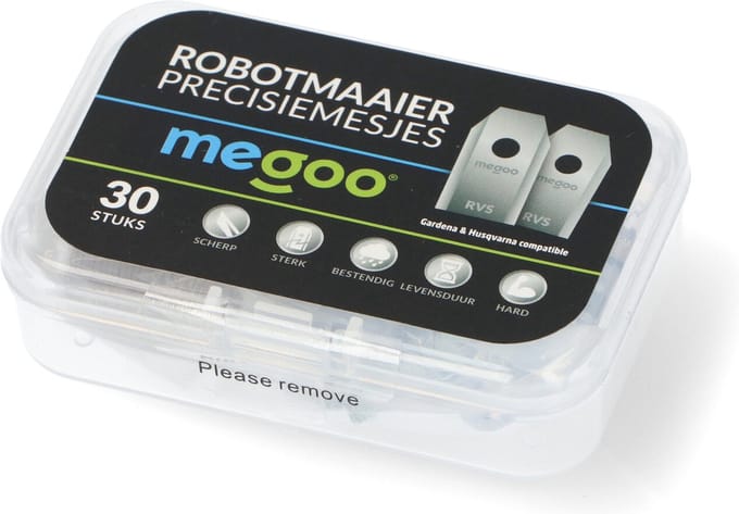Reserve mes - mesjes voor Gardena robotmaaier RVS coated - Husqvarna automower - 30st - plastic box