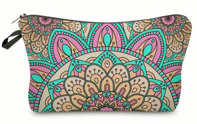 Make-up Tas - Mandala Print - Rits - 22x14cm - Roze / Geel - Cosmetica Tasje - Toilettas - Polyester