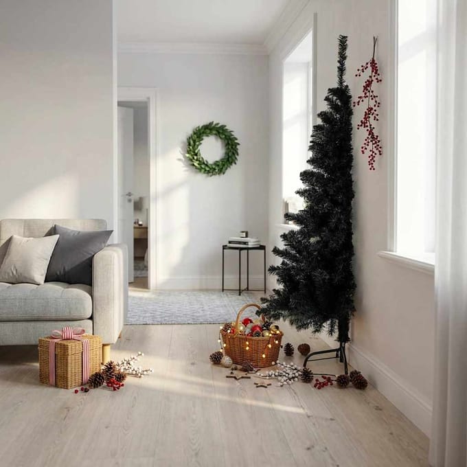 vidaXL - Kunstkerstboom - met - standaard - half - 180 - cm - PVC - zwart