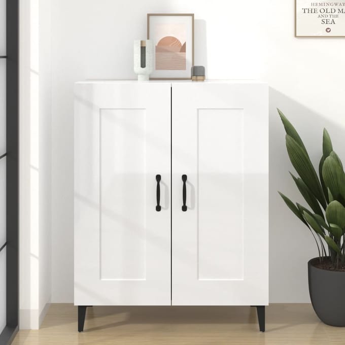 vidaXL - Dressoir - 69,5x34x90 - cm - bewerkt - hout - hoogglans - wit