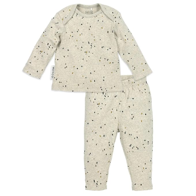 Meyco Baby Rib Mini Spot Pyjama - Sand Melange - 62/68