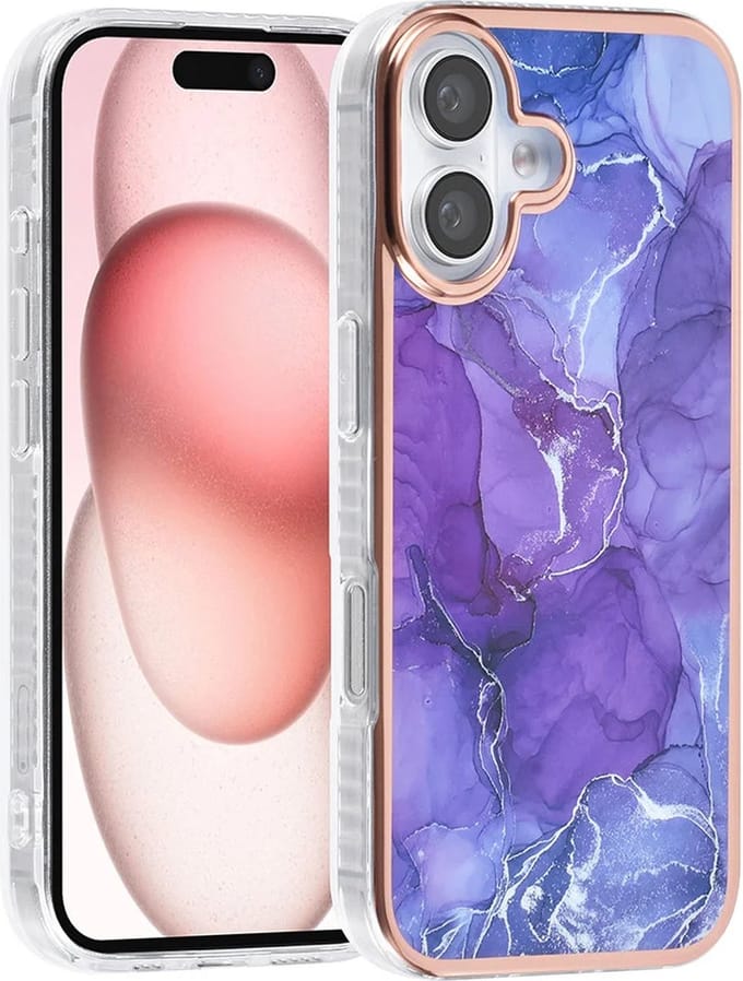 TPU Back Cover hoesje - Marble Paars Print - Geschikt voor: iPhone 16 Plus