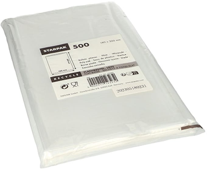 Transparante platbodems, afmeting: breedte 180 mm, hoogte 300 mm