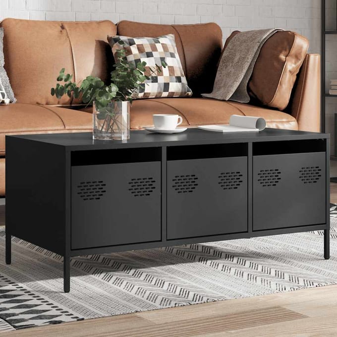 vidaXL - Salontafel - 101,5x50x43,5 - cm - koudgewalst - staal - zwart