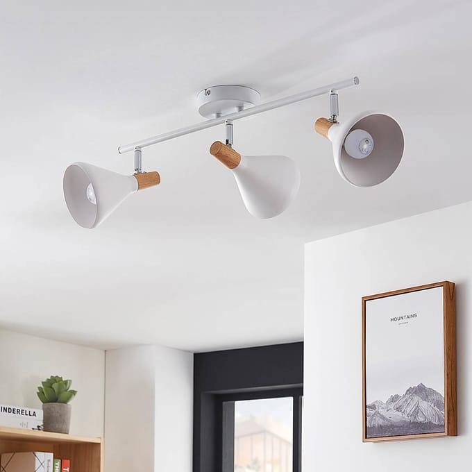 Lindby - buitenspot - 3lichts - Metaal, hout - H: 17 cm - E14 - wit, licht hout