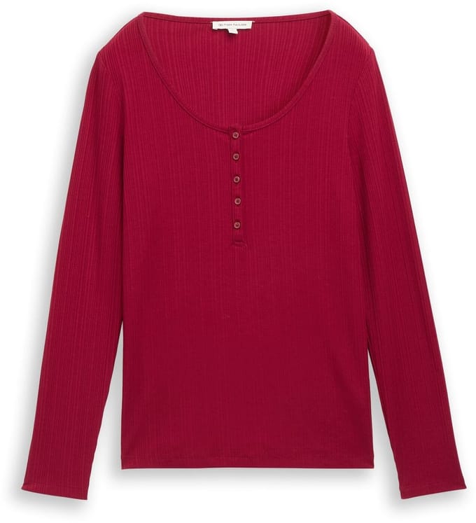 Tom Tailor - Slim fit Henley-shirt met lange mouwen - Maat M - Rumba Red