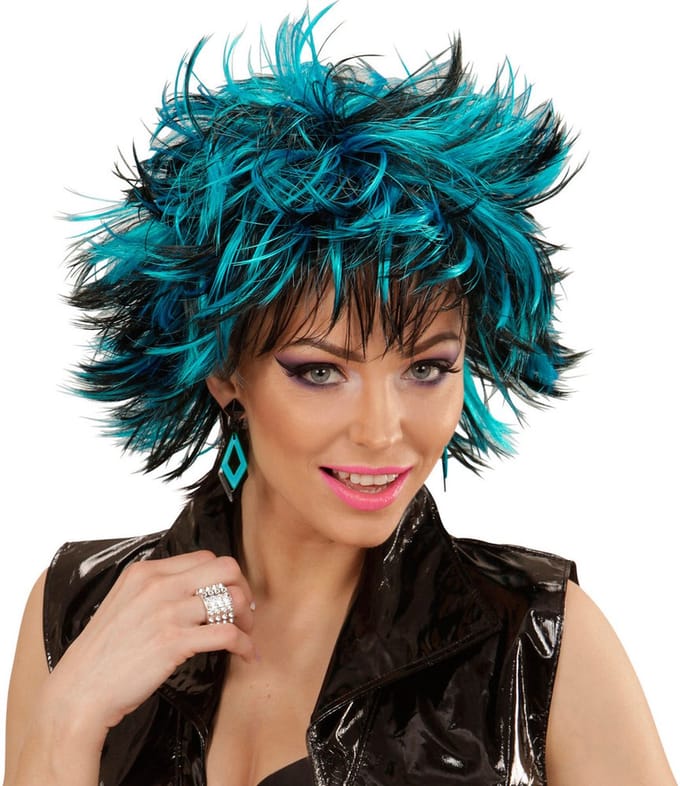 Coupe ravage pruik zwart met blauw
