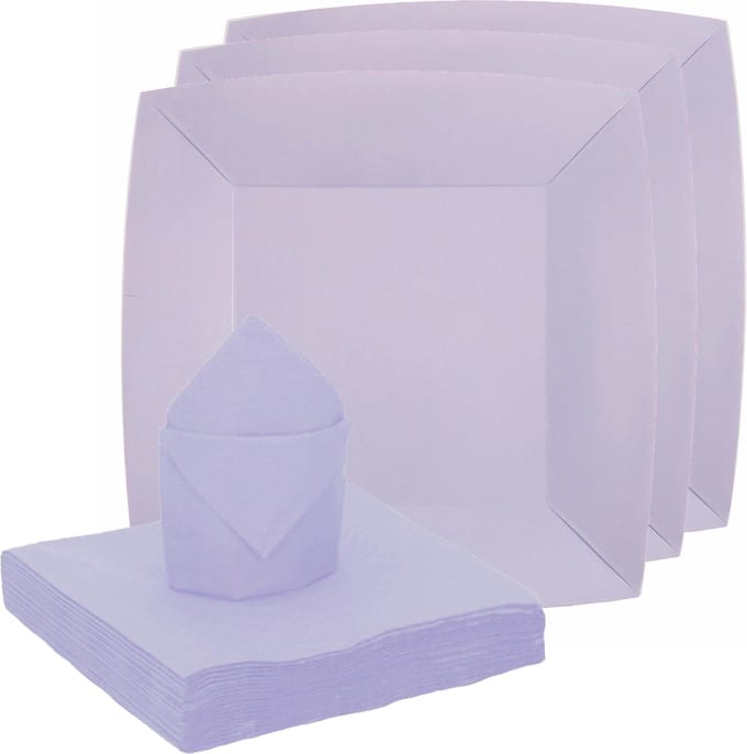 Santex feest/verjaardag servies set - 20x bordjes/20x servetten - lila paars - karton