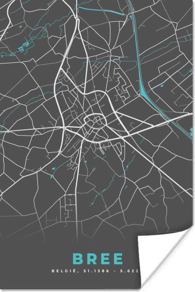Poster Plattegrond – Bree – Blauw – Stadskaart - Kaart - België - 40x60 cm