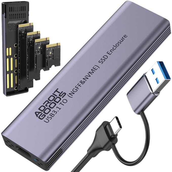 AdroitGoods Externe M.2 NGFF & NVMe SSD Behuizing 4TB - SATA - USB 3.1 Gen2 – 10Gbps - Inclusief USB-A & USB-C kabel