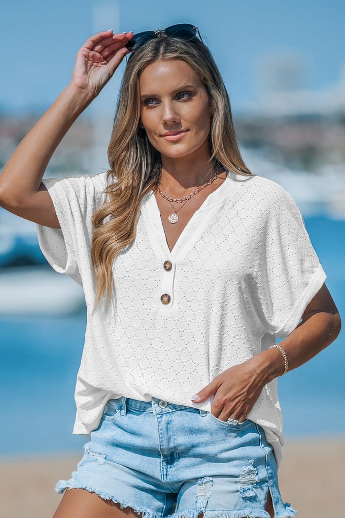 T-shirt met uitgesneden textuur en V-hals