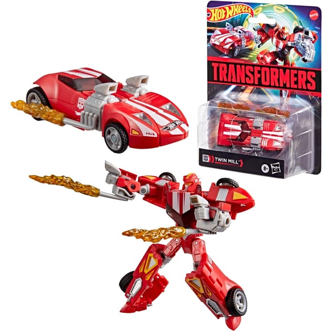 Transformers-speelgoed Hot Wheels x Transformers Red Twin Mill-actiefiguur van 12,5 cm, vanaf 8 jaar