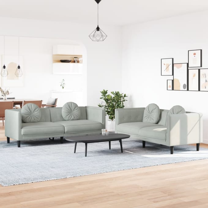 vidaXL - 2-delige - Loungeset - met - kussens - fluweel - lichtgrijs