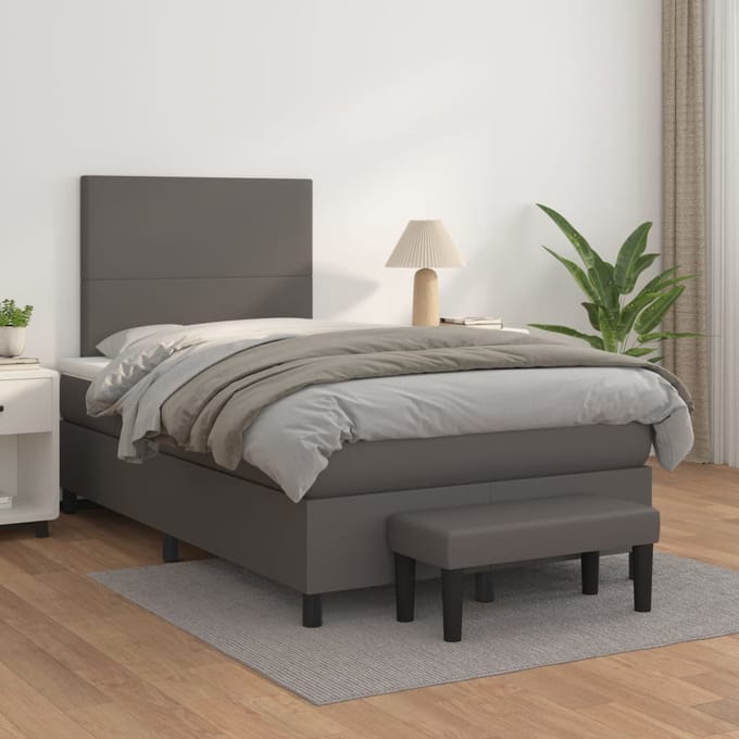 vidaXL - Boxspring - met - matras - kunstleer - grijs - 120x200 - cm
