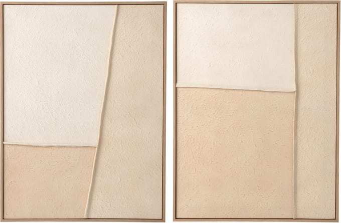 J-Line schilderij Reliëf - canvas - lichtbeige - set van 2