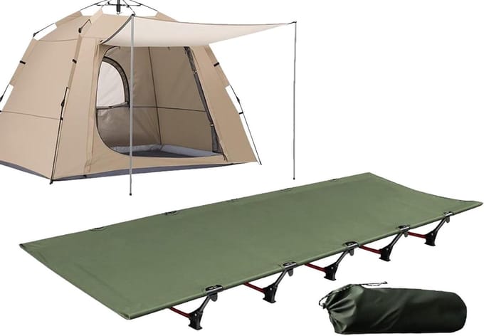 Campingbed - Draagbaar bed - Buiten rusten - Inklapbaar ontwerp - 192 x 65 cm - Legergroen