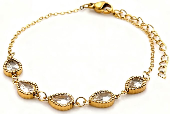Armband - RVS - met kristallen - goudkleurig - 16-21 cm - dames