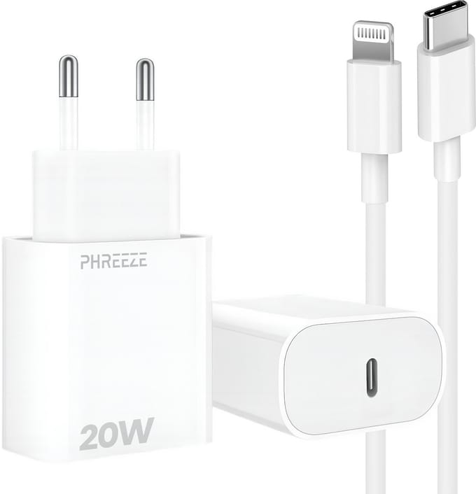 Snellader met usb C poort met Lightning kabel 20w Power Delivery - Made for iPhone gecertificeerde oplader met oplaaadkabel