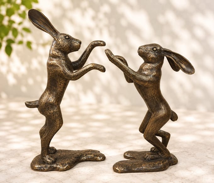 Bronzen Set Hazen | Bronzen Beelden  | Bronzen Dierenbeelden | 1 Jaar Garantie