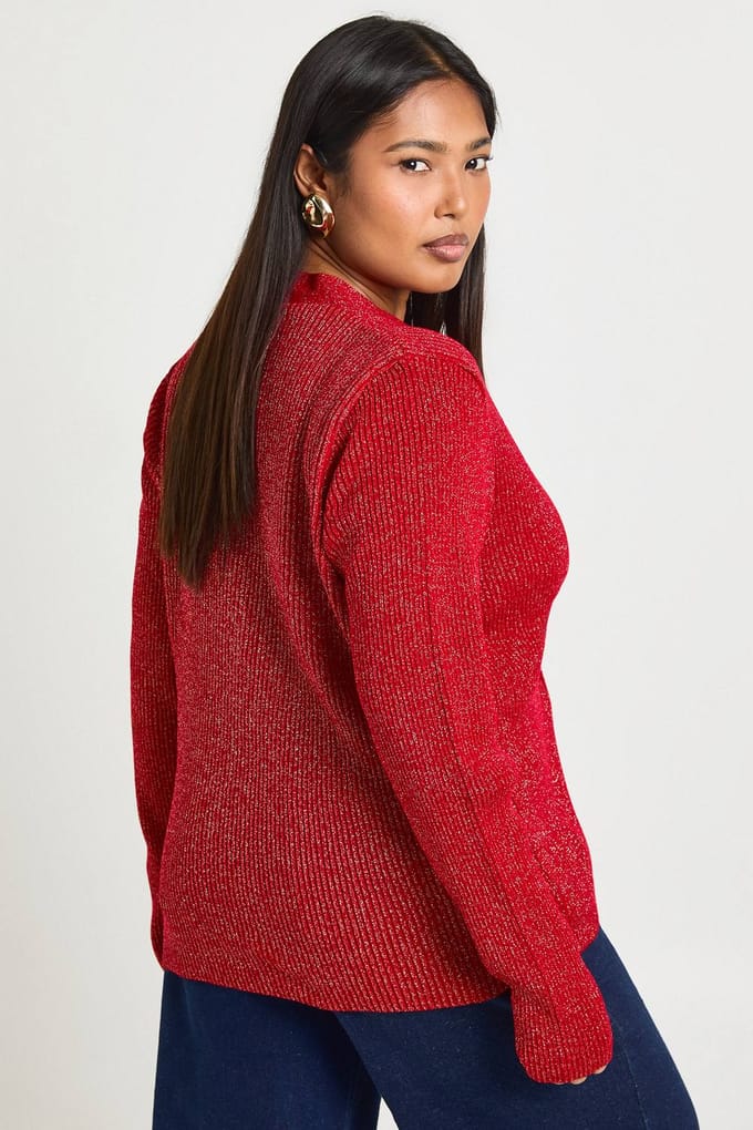 boohoo Dames Plus Glitter V-hals Cardigan | Red | Maat: 16-18