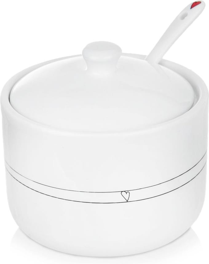 Suikerpot met Lepel Keramiek Wit HART 300 ml - Serveerset