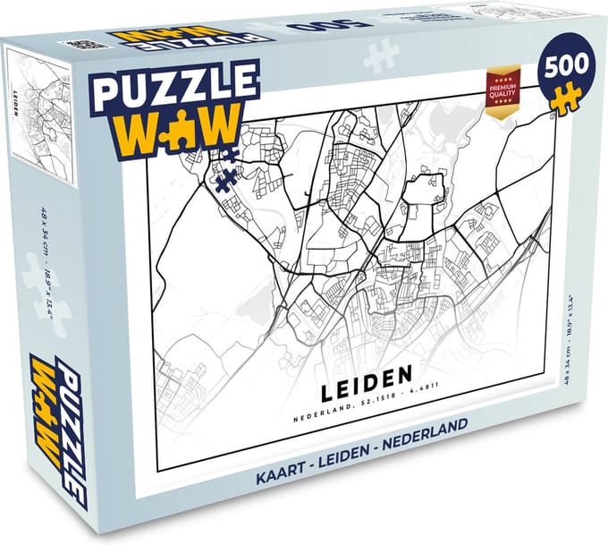 Puzzel Kaart - Leiden - Nederland - Legpuzzel - Puzzel 500 stukjes