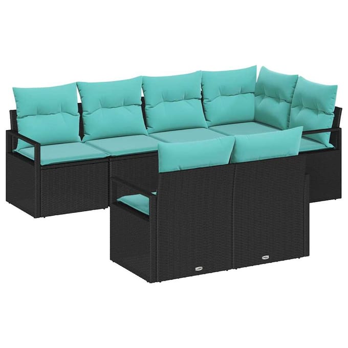 vidaXL Bankstel 7 st Zwart poly rattan