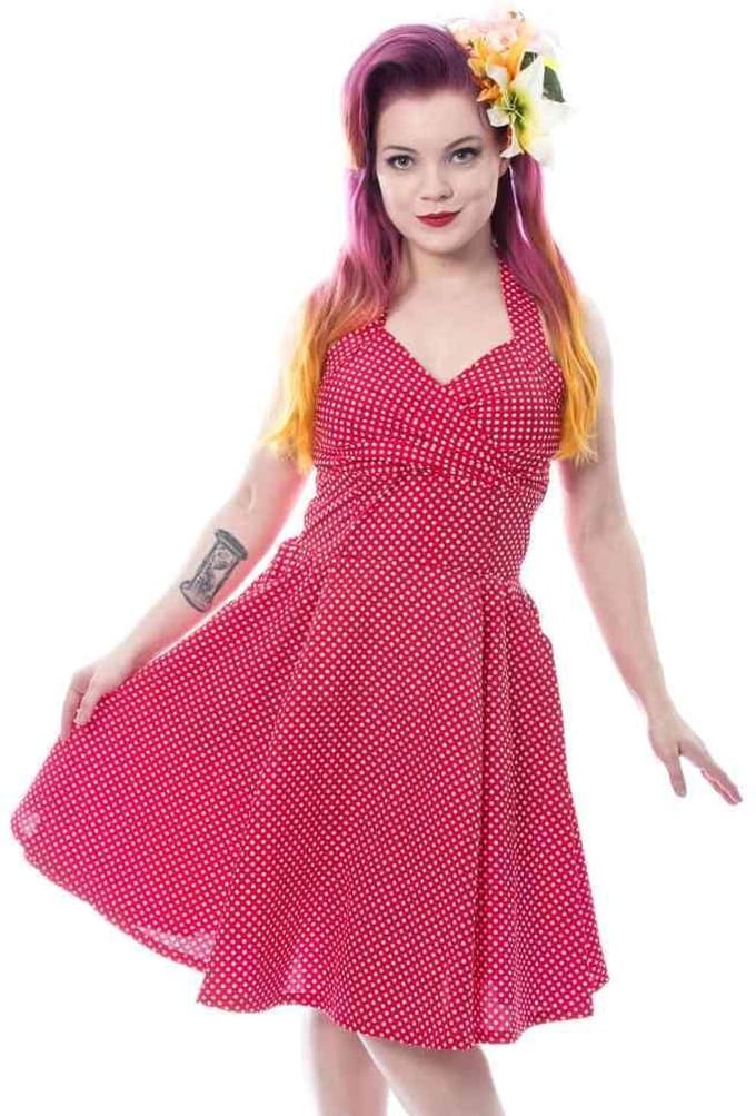 Rockabella - FREYA Flare jurk - XXL - Rood/Wit