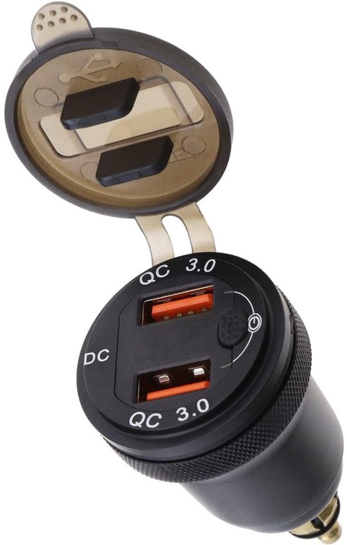Allecto - Motorfiets Dual Usb Charger - 12V-24V Adapter - Zwart - Usb