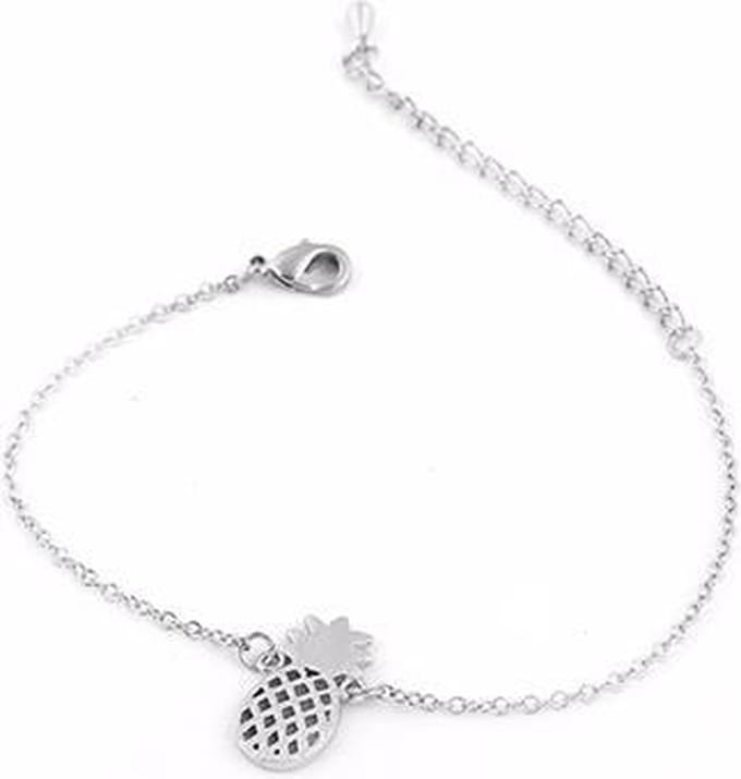 24/7 Jewelry Collection Ananas Armband - Geborsteld - Zilverkleurig