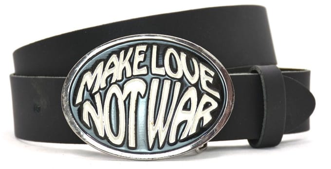 Buckle riem met wisselbare gesp – Love not war - Maat 105 - Echt Leer - 4 cm Breed