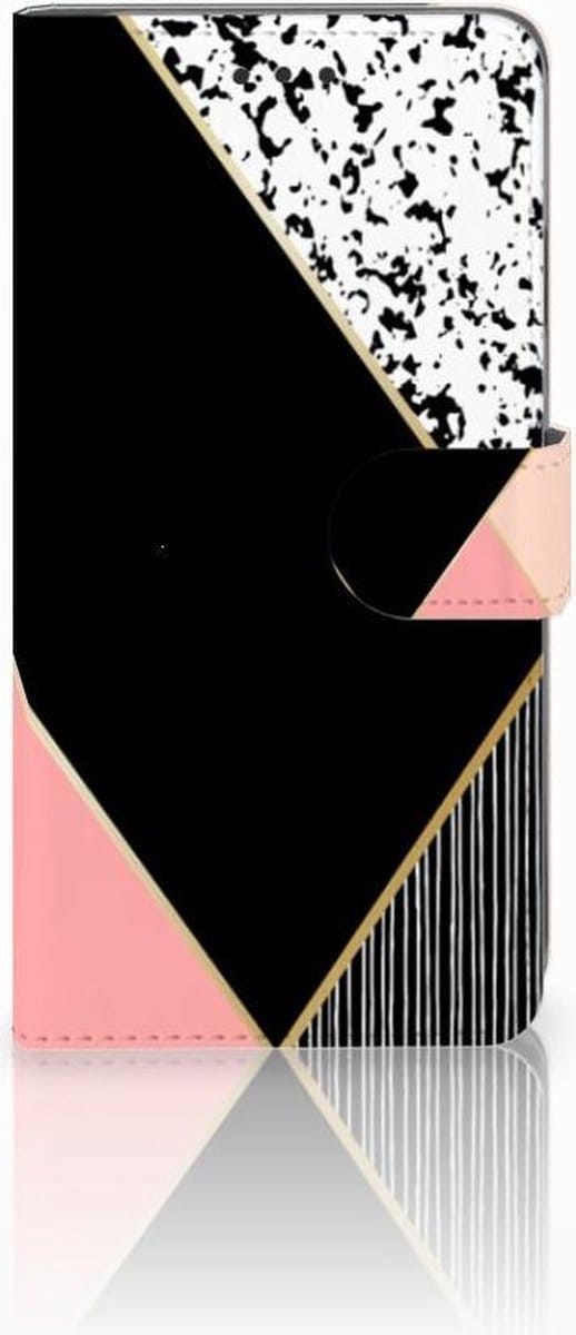 Apple iPhone Xs Max Book Case Zwart Roze Vormen