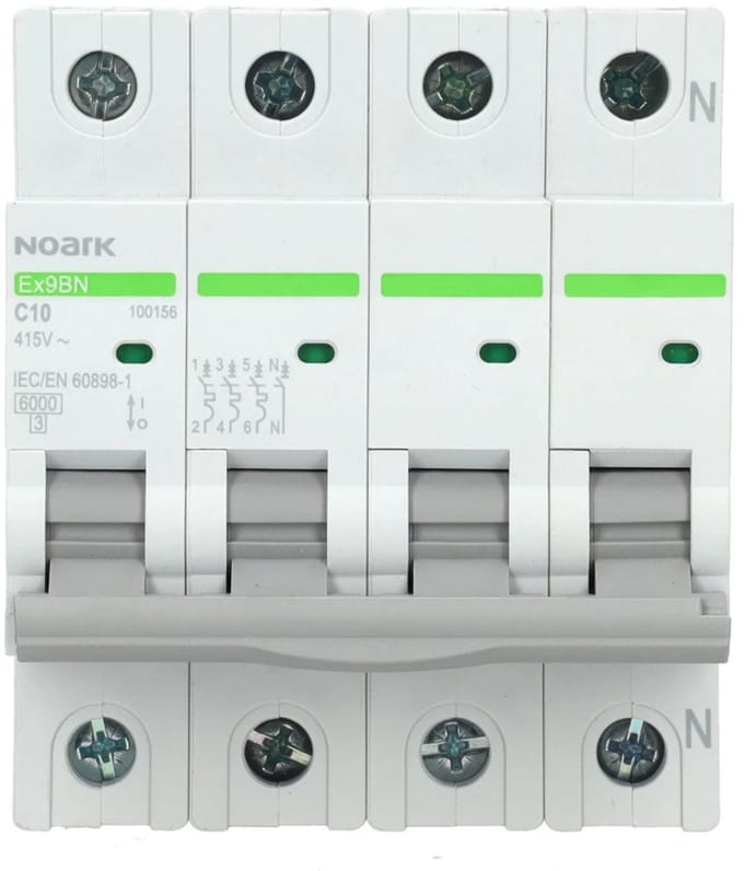 Noark installatieautomaat 3-polig+nul 10A C-Kar (Ex9BN 3PN C10)
