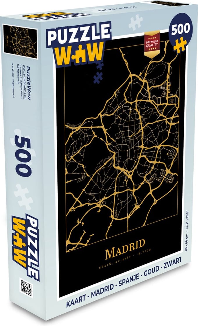 Puzzel Kaart - Madrid - Spanje - Goud - Zwart - Legpuzzel - Puzzel 500 stukjes