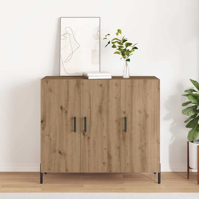 vidaXL - Dressoir - Artisan - Eiken - 90 - x - 34 - x - 80 - cm - Bewerkt - hout