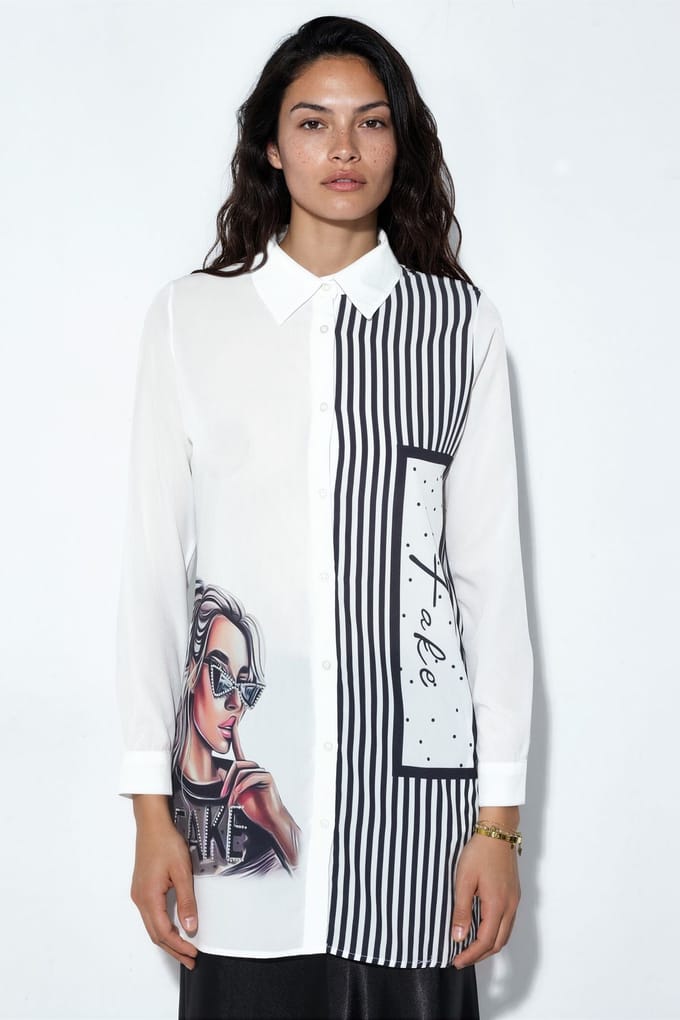 Dames Lange Gestreepte Poplin Shirt