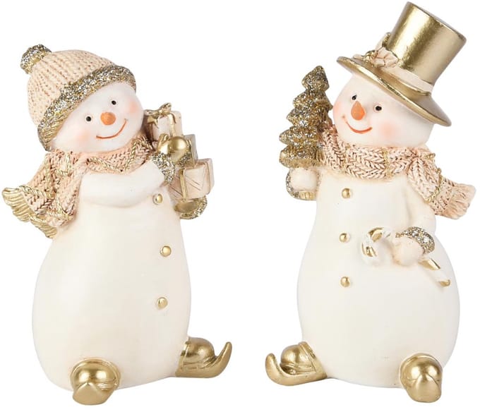 Dekoratief | Sneeuwman, wit/goud, resina, 7x7x14cm, set van 2 stuks | A255960