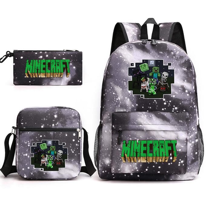 Minecraft Schooltas Game Merchandise Student Grote Capaciteit Print Drie Delige Schooltas Mannen En Vrouwen Three-piece set gray
