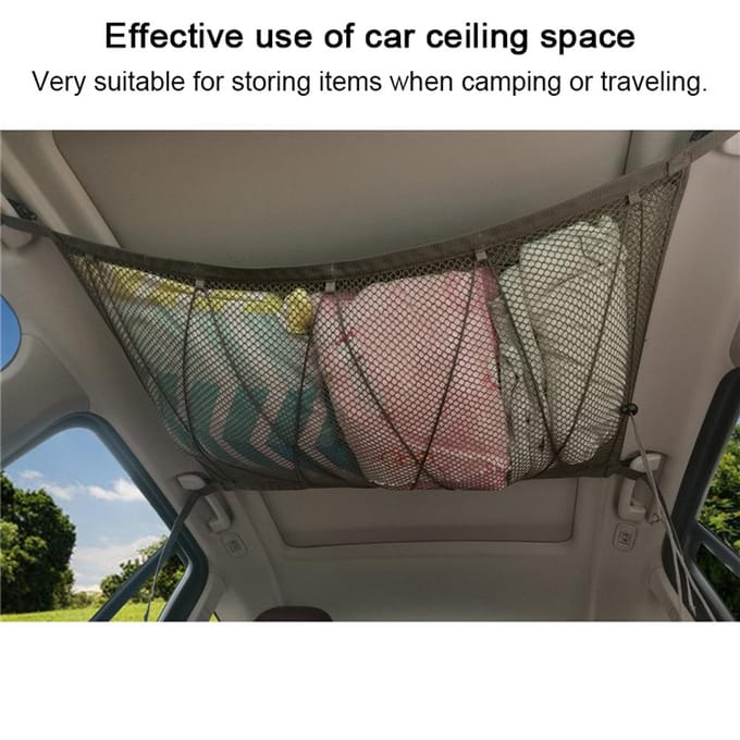 Auto-plafond-opbergtas Dubbellaags verstelbaar bagagenet Diversen Organizer Interieur Dakgaas kaki
