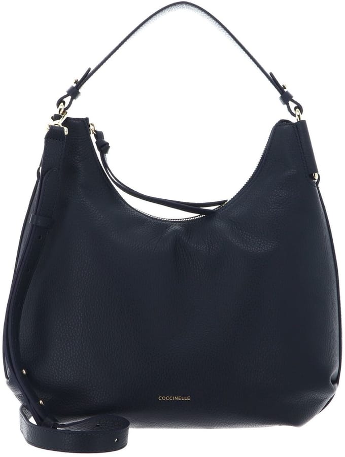 COCCINELLE Leren schoudertas Rebekka Handbag Grained Leather Midnight Blue Lichtbruin