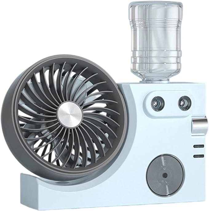 Mistventilator USB - Vernevelaar Koeler - Persoonlijke Verkoeling - Dubbele Nevel Spuit - 23 cm Breed - Blauw