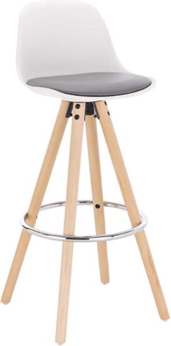 Hoge Barkruk - Grijs/Wit - Kunstleer - Zithoogte 75cm - Met rugleuning - Set van 1