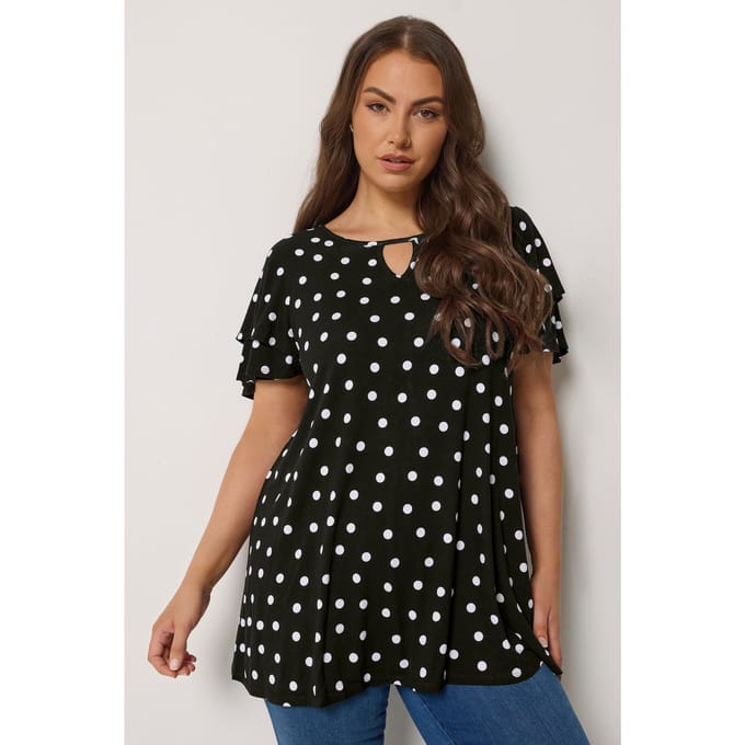 Yours Zwarte Top Met Stippen En Korte Mouwen Size 48
