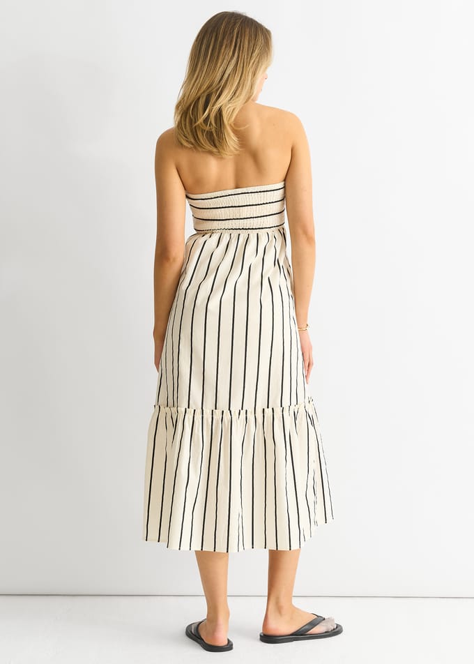 Streep Katoenen Bardot Smock Midi Jurk