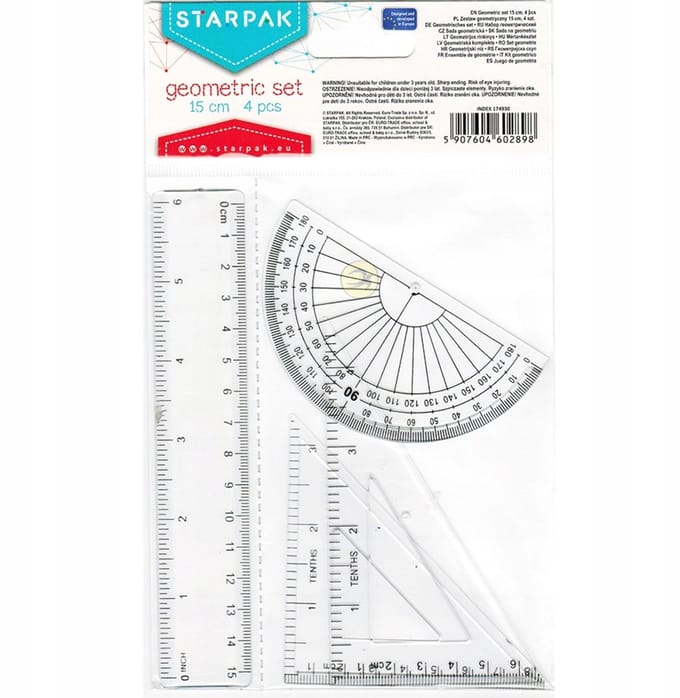 Starpak - Geometrieset voor School - 4 onderdelen - Transparant - Kunststof