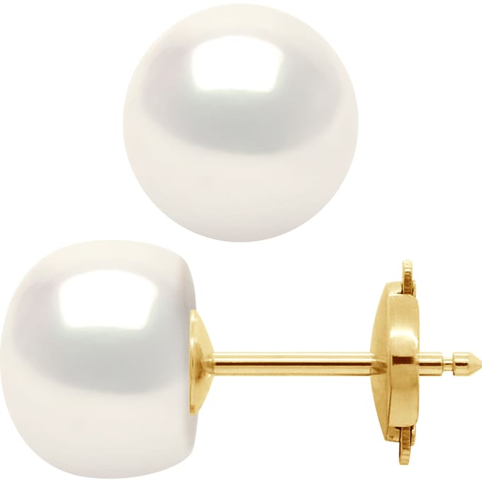 Oorbellen Gekweekte parels Zoetwater 9-10 mm System Security Natural White Yellow Gold